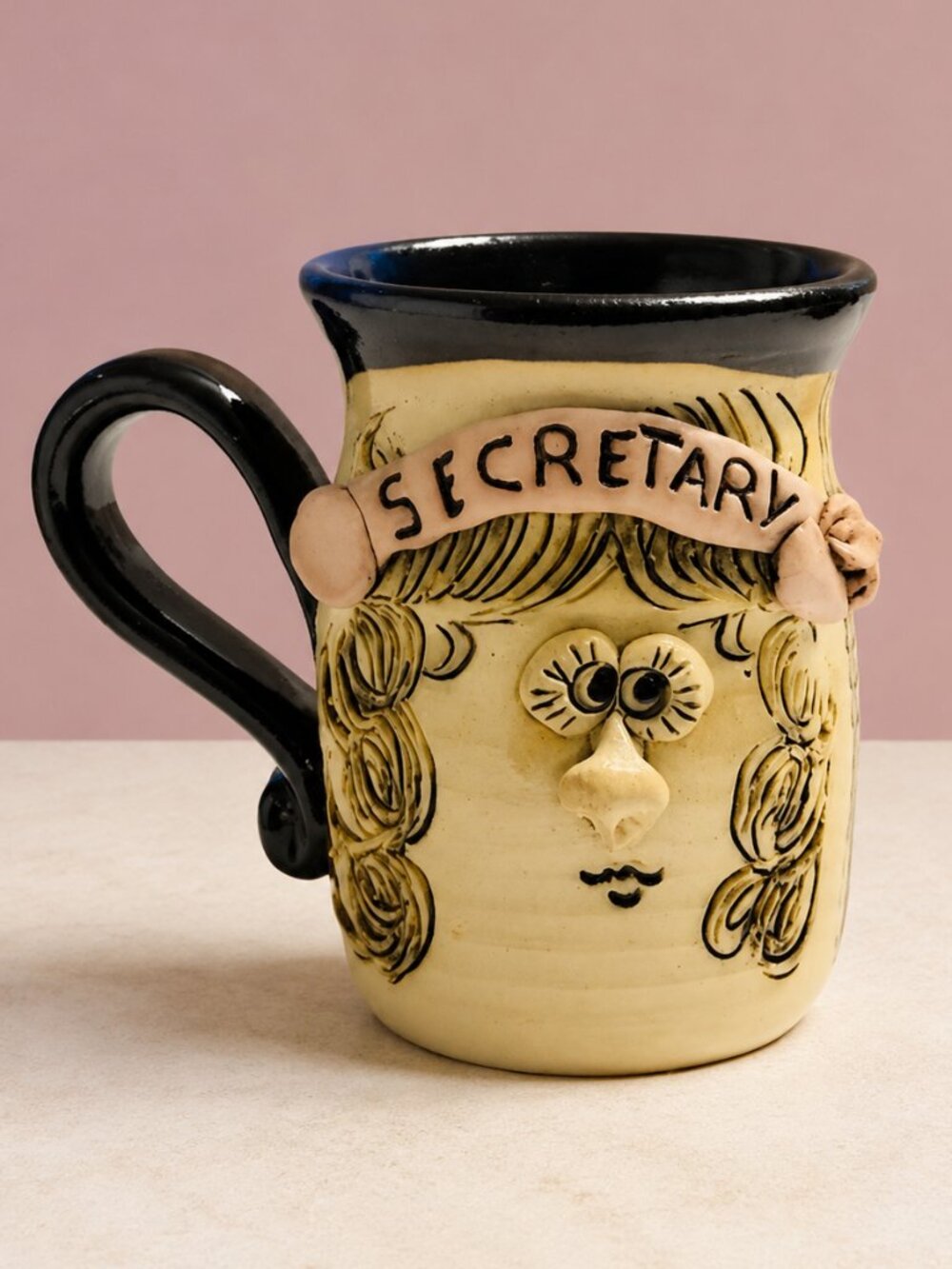 Vintage Bradford Pottery Secretary 3D Face Mug Handcrafted Folk Art 4.25"
